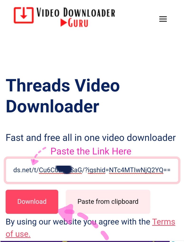 Threads Video Downloader - paste the copied link